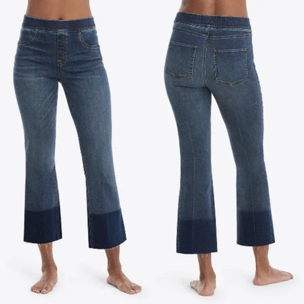 Spanx Pull On Cropped Flare Stretch Denim Jeans